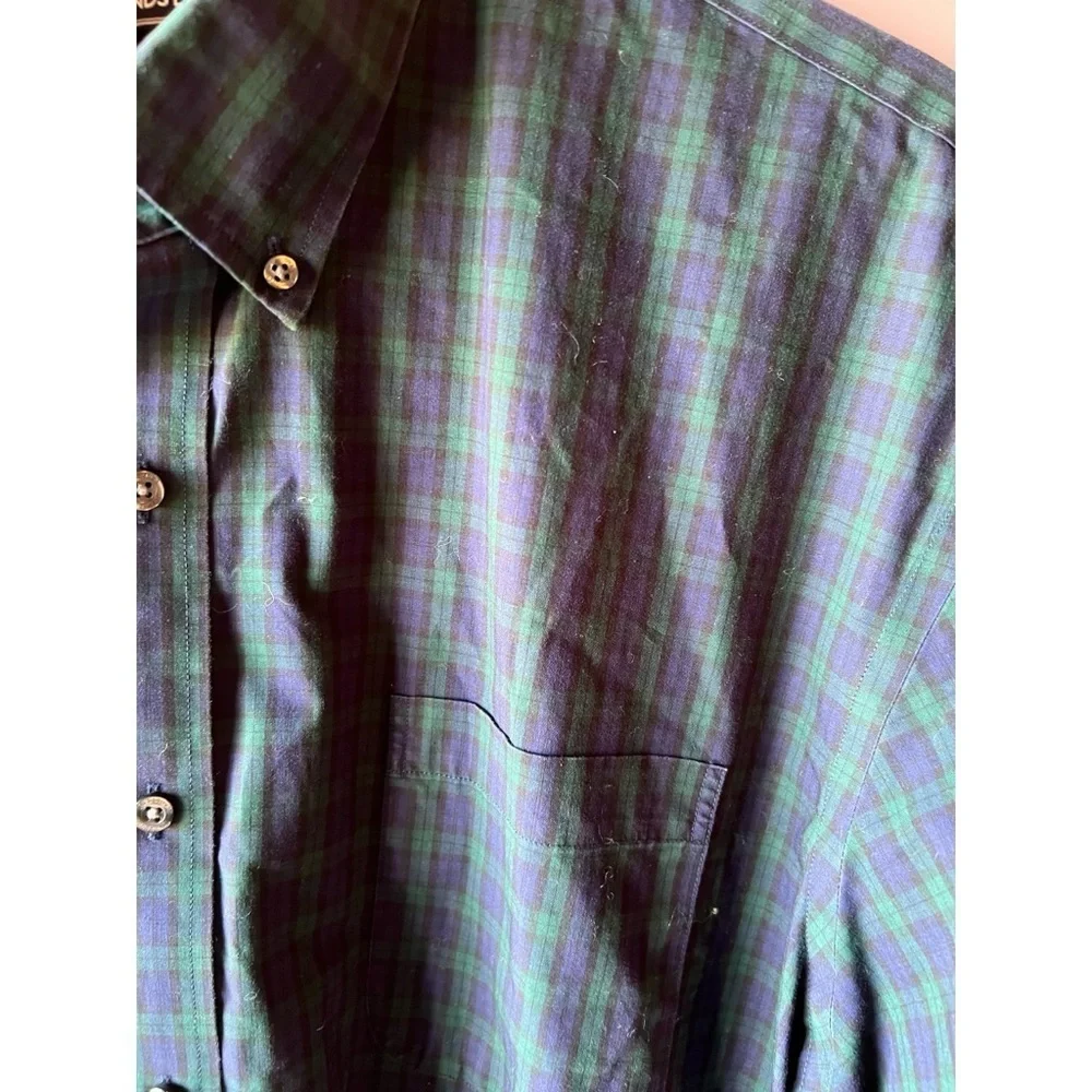 Land's End Mens Black Watch Plaid Tailor Fit Button Down Shirt 17.5/36T EUC #826